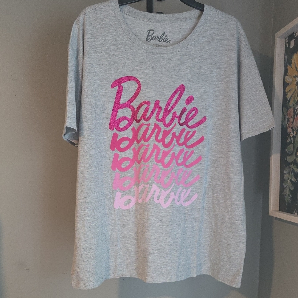 Barbie Gray T-Shirt with Pink Logo NWOT Size XL